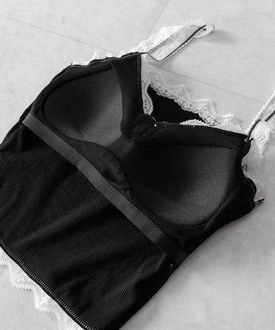 【 ３color 】バイカラーレースクロップドリブキャミソール ／ bicolor lace cropped rib camisole