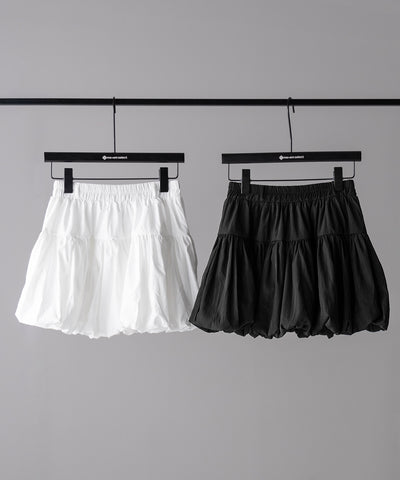 【 ２color ／インパン裏地付き 】ティアードコットンバルーンミニスカート ／ tiered cotton balloon mini skirt