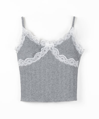 【 ２点セット 】レースドッキングリブキャミソール ＋ カーディガンセット ／ lace docking lib camisole + cardigan SET