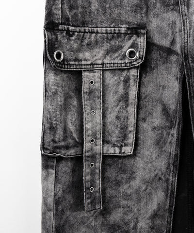 【 ３SIZE 】クラッシュブリーチセンタースリットカーゴデニムスカート ／ crash bleach center slit cargo denim skirt