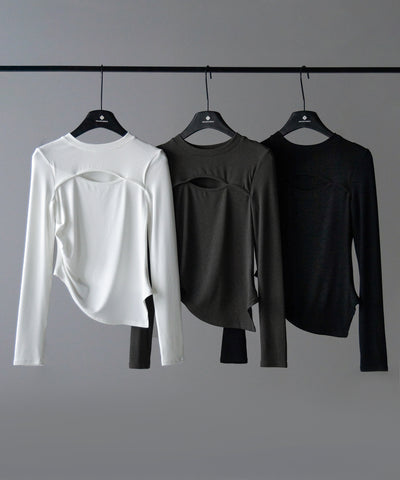 【 ３color 】カットアウトサイドシャーリングアシンメトリートップス ／ cut-out side shirring asymmetry tops