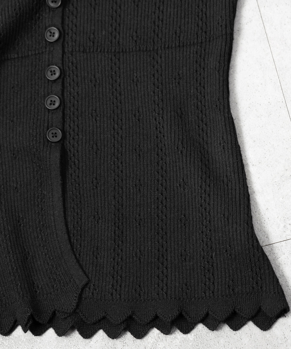 フレアリボンスリーブ透かし編みニットカーディガン ／ flare ribbon sleeve openwork knit cardigan