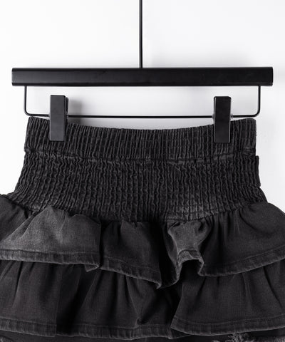 【 ２color 】ベルテッドフリルヴィンテージデニムミニスカパン ／ Belted frill vintage denim mini skirt pants