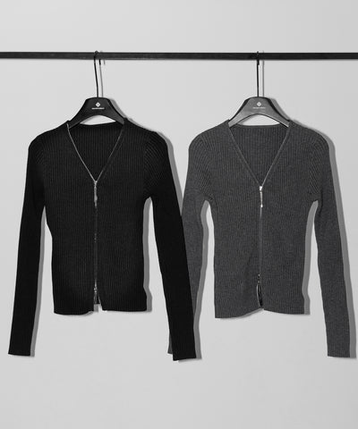 ダブルジップスリムリブニットカーディガン ／ double zip slim rib knit cardigan