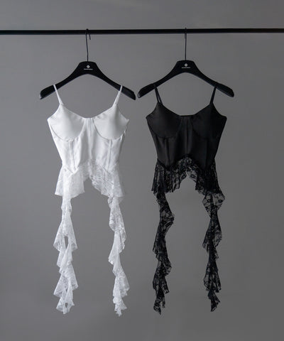 【 ２color 】レースフリルレイヤードビスチェキャミソール ／ lace frill layered bustier camisole