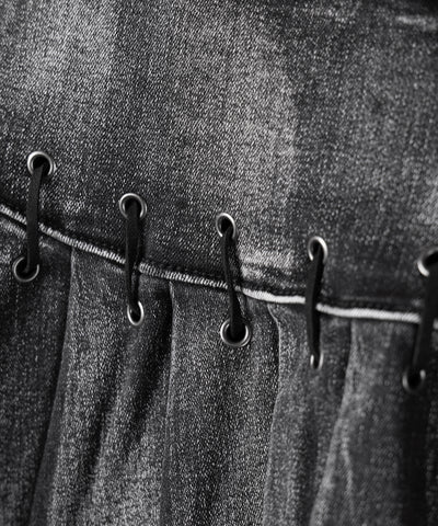【 インパン裏地付 】ベルテッドマイクロプリーツデニムミニスカパン ／ belted micro pleats denim skirt pants