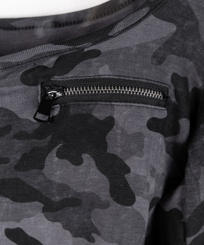 カモフラアウトポケットスクエアネック長袖スリムTシャツ ／ 　camouflage out pocket square neck long sleeve slim T-shirt