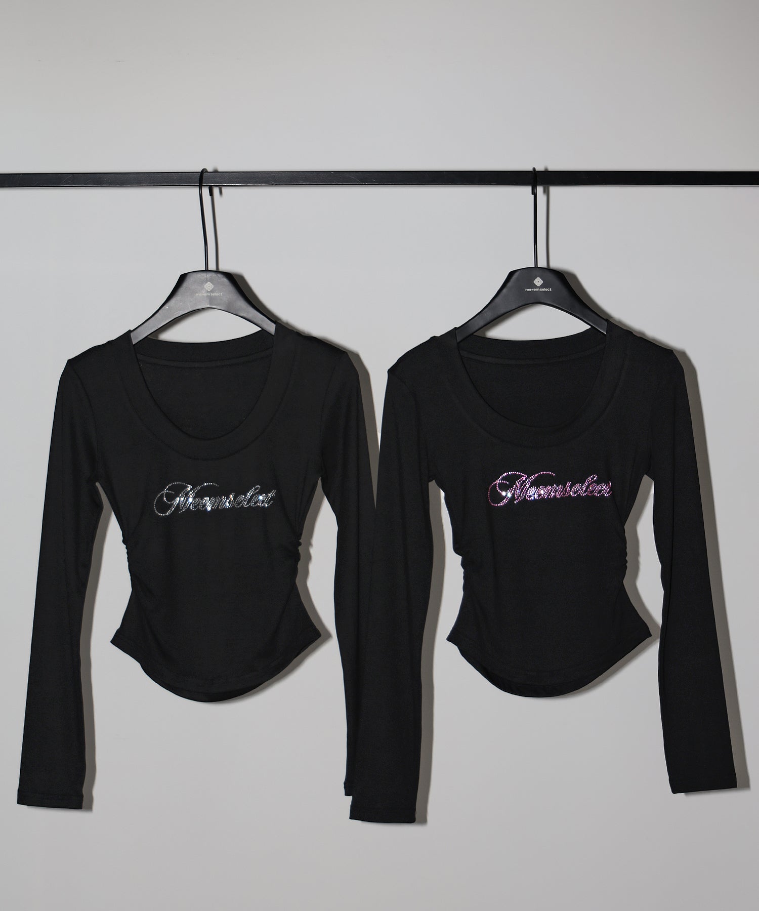 ラインストーンロゴスリムフィットロンT ／ Rhine stone logo slim fit long sleeve T-shirts