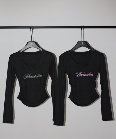 ラインストーンロゴスリムフィットロンT ／ Rhine stone logo slim fit long sleeve T-shirts