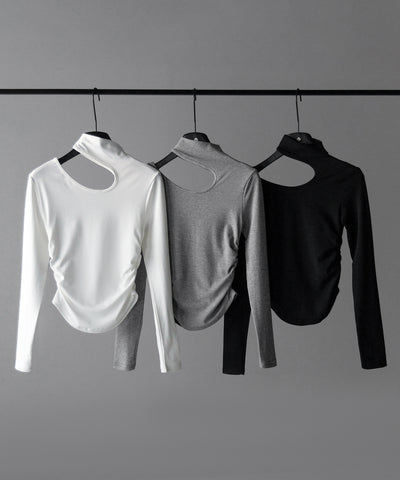 【 ２color 】カットアウトアシメチョーカーカットソートップス ／cutout asymmetry choker cutsew tops