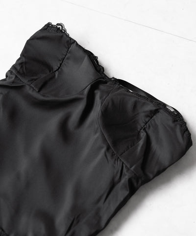 フロントリボンレースフリルコルセットベアトップ ／ front ribbon lace frill corset bare top