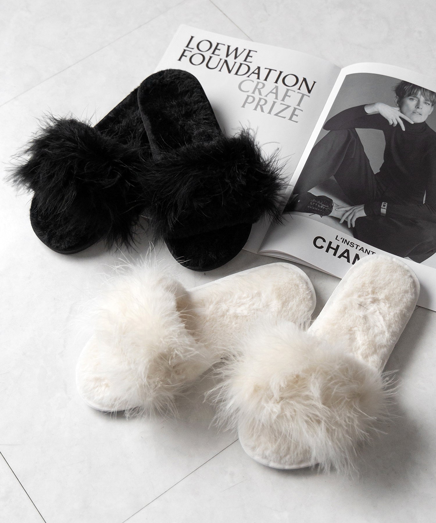 【 MINAMIさん着用 】フェザーファールームシューズ ／ feather fur room shoes