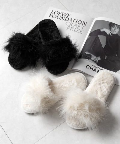 【 MINAMIさん着用 】フェザーファールームシューズ ／ feather fur room shoes