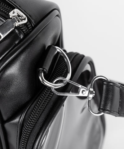 クリアポケット付きレタリング刺繍ショルダーバッグ ／ clear pocket lettering embroidery shoulder bag