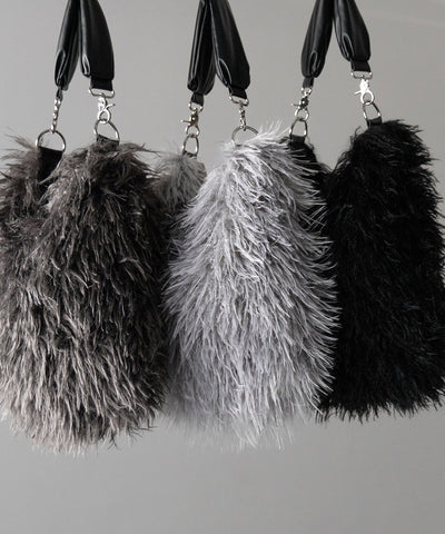 【 ショルダーストラップ付き２WAY 】バイカラーシャギーファーショルダーバッグ ／ bicolor shaggy fur shoulder bag