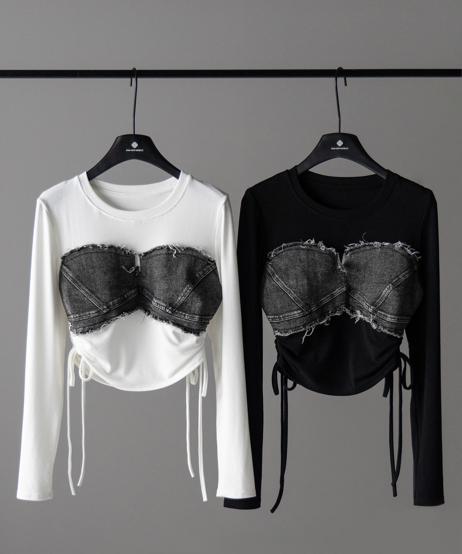 【 ２color 】サイドリボンダメージデニムドッキングＴシャツ ／ side ribbon damage denim docking Tee