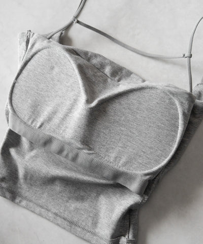 【 カップ付き／２WAY 】ラインストラップタックショートキャミソール ／ line strap tuck short camisole