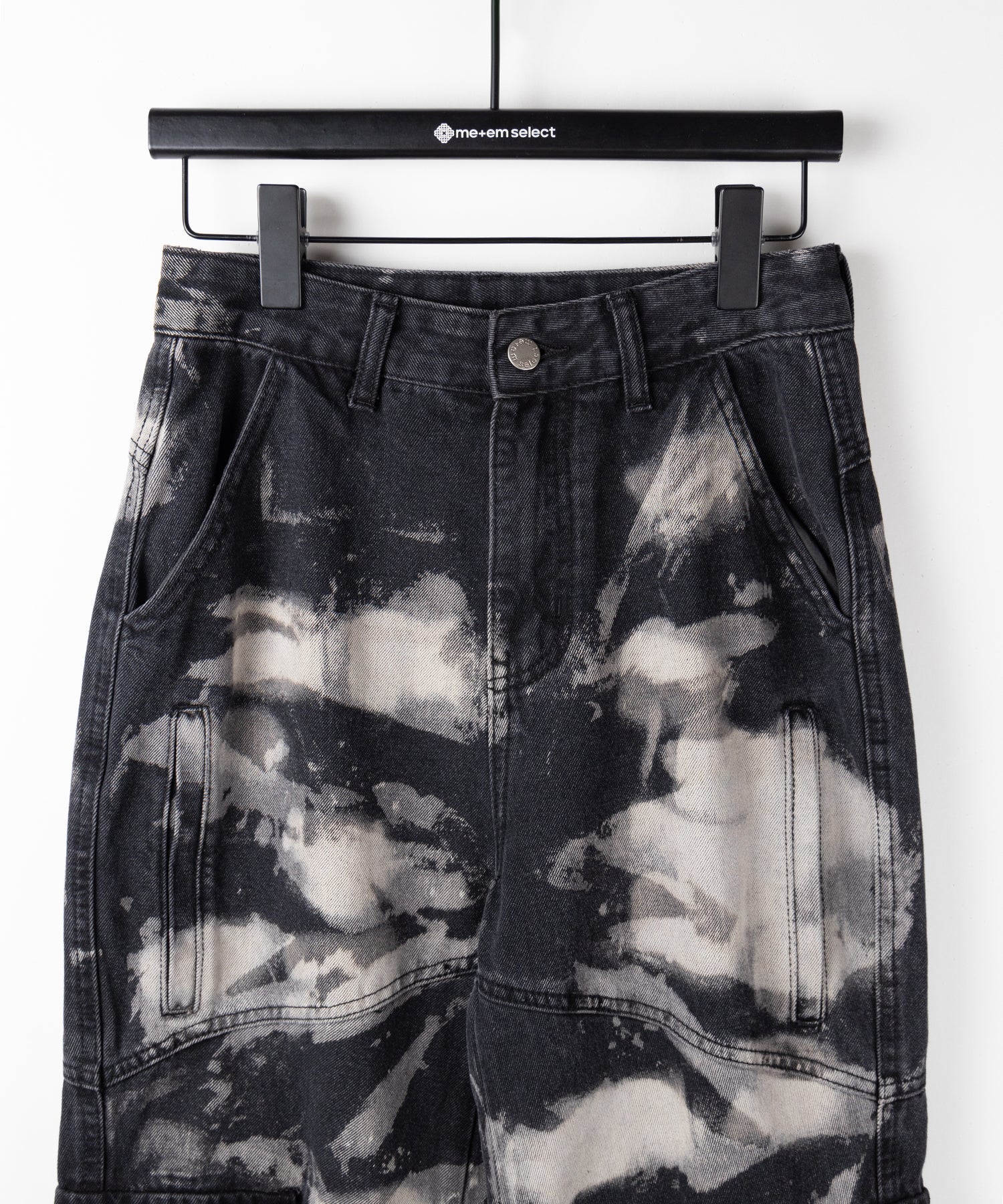【 ２color ／ ４size 】クラッシュブリーチストレートカーゴデニム ／crash bleach straight cargo denim