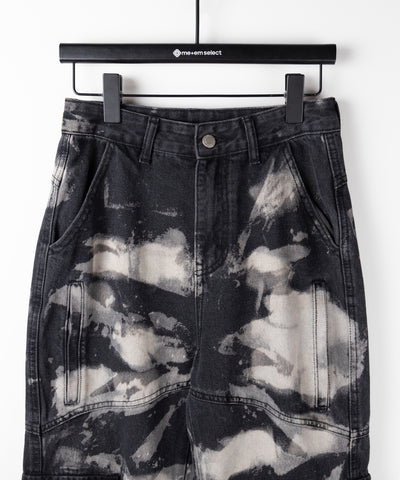 【 ２color ／ ４size 】クラッシュブリーチストレートカーゴデニム ／crash bleach straight cargo denim