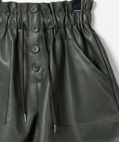 【 ４COLOR 】ハイウエストシャーリングレザーショートパンツ