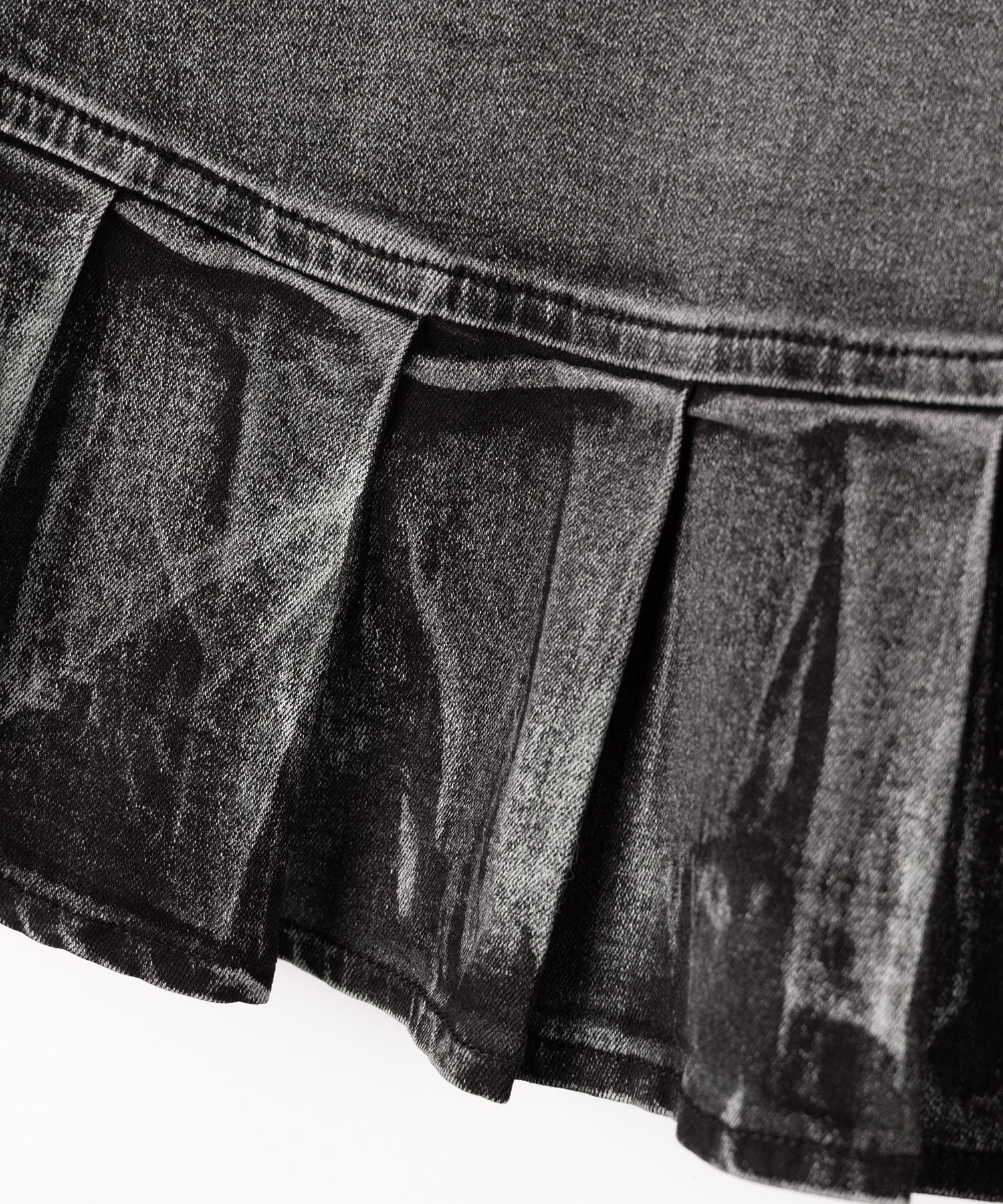 【 インパン裏地付 】ダブルベルトヴィンテージデニムプリーツミニスカート ／ double belt vintage denim pleats mini skirt