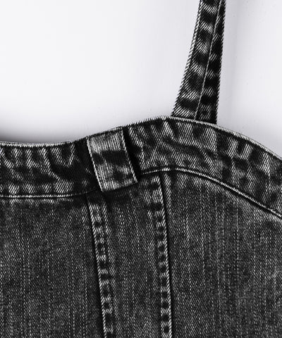 【 デニムセットアップ着用可能 】２WAYヴィンテージケミカルブリーチデニムベアミニワンピース ／ vintage chemical bleach denim bare mini onepiece