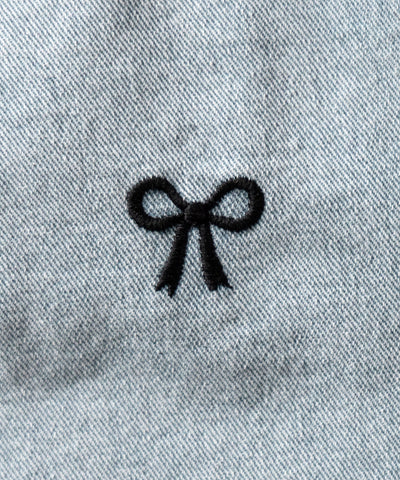 【 ２color 】ミニリボン刺繍ハイウエストデニムショートパンツ ／ mini ribbon  embroidery high waist denim short pants