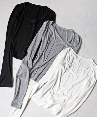 オープンネックタイトフィットルーズドレープ長袖Ｔシャツ ／ open neck tight fit loose drape long sleeve T-shirts