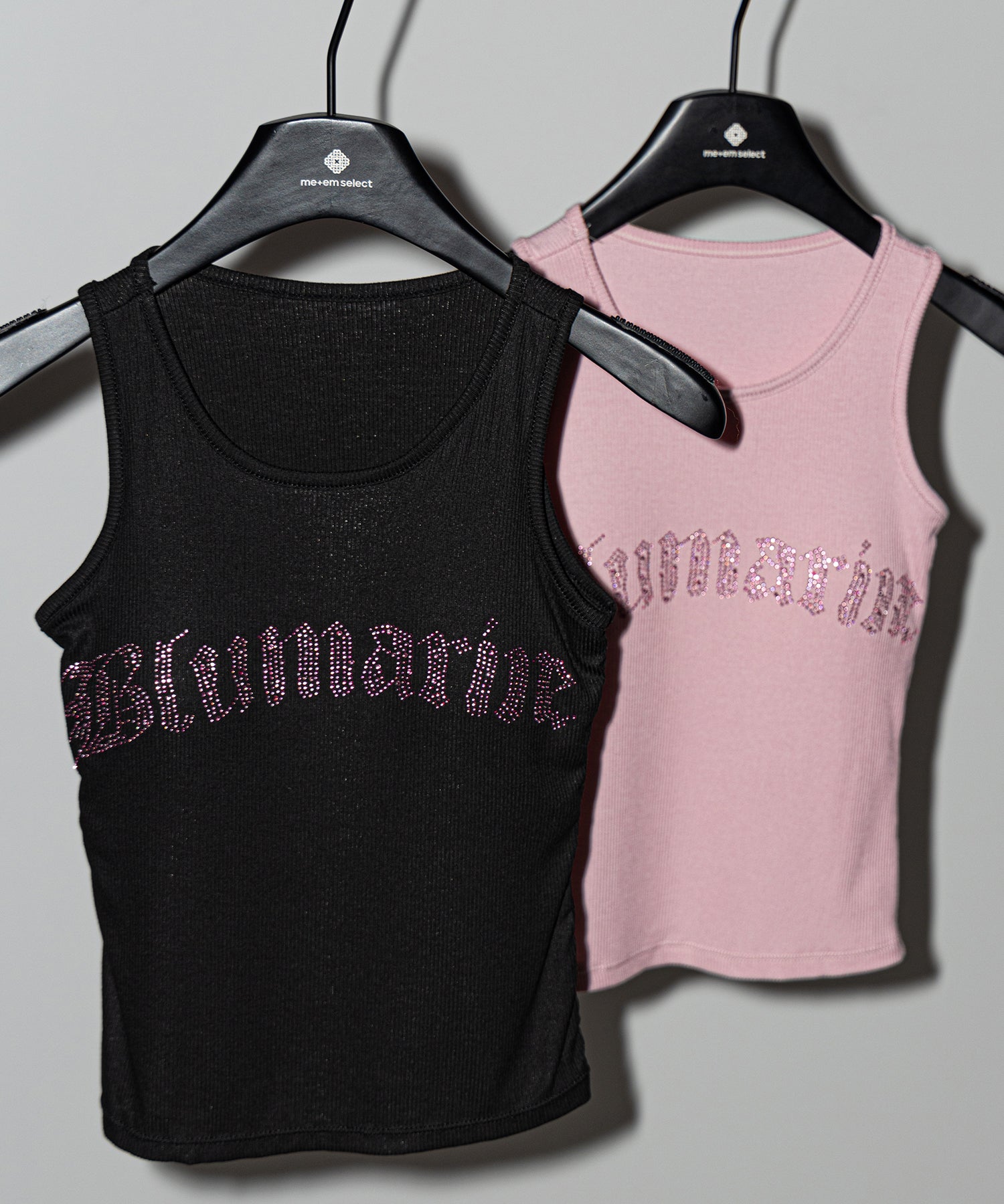 ラインストーンロゴリブタンクトップ／Rhinestone logo ribbed tank top