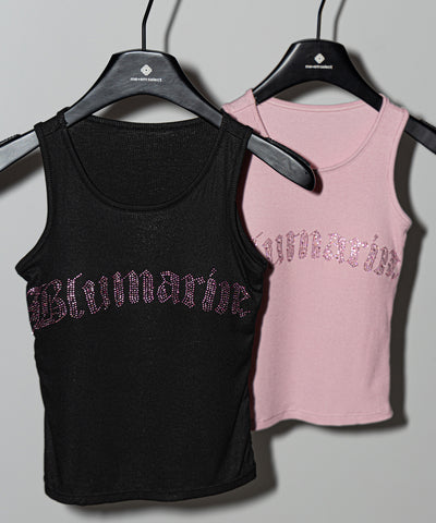 ラインストーンロゴリブタンクトップ／Rhinestone logo ribbed tank top