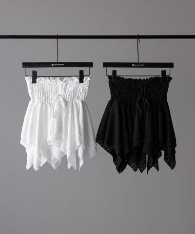 【 トップスとしても使える２WAY 】シャーリングリボンフリルビスチェミニスカート ／ shirring ribbon frill bustier mini skirt