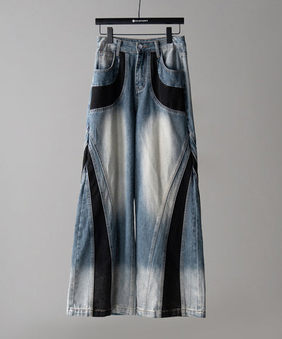 【 ４size 】ブラックスウィッチングヴィンテージワイドデニム ／ black switching vintage wide denim