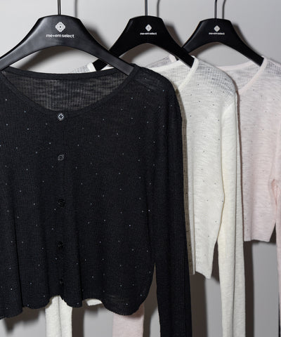 ラインストーンシアーニットカーディガン ／ Rhine stone sheer knit cardigan