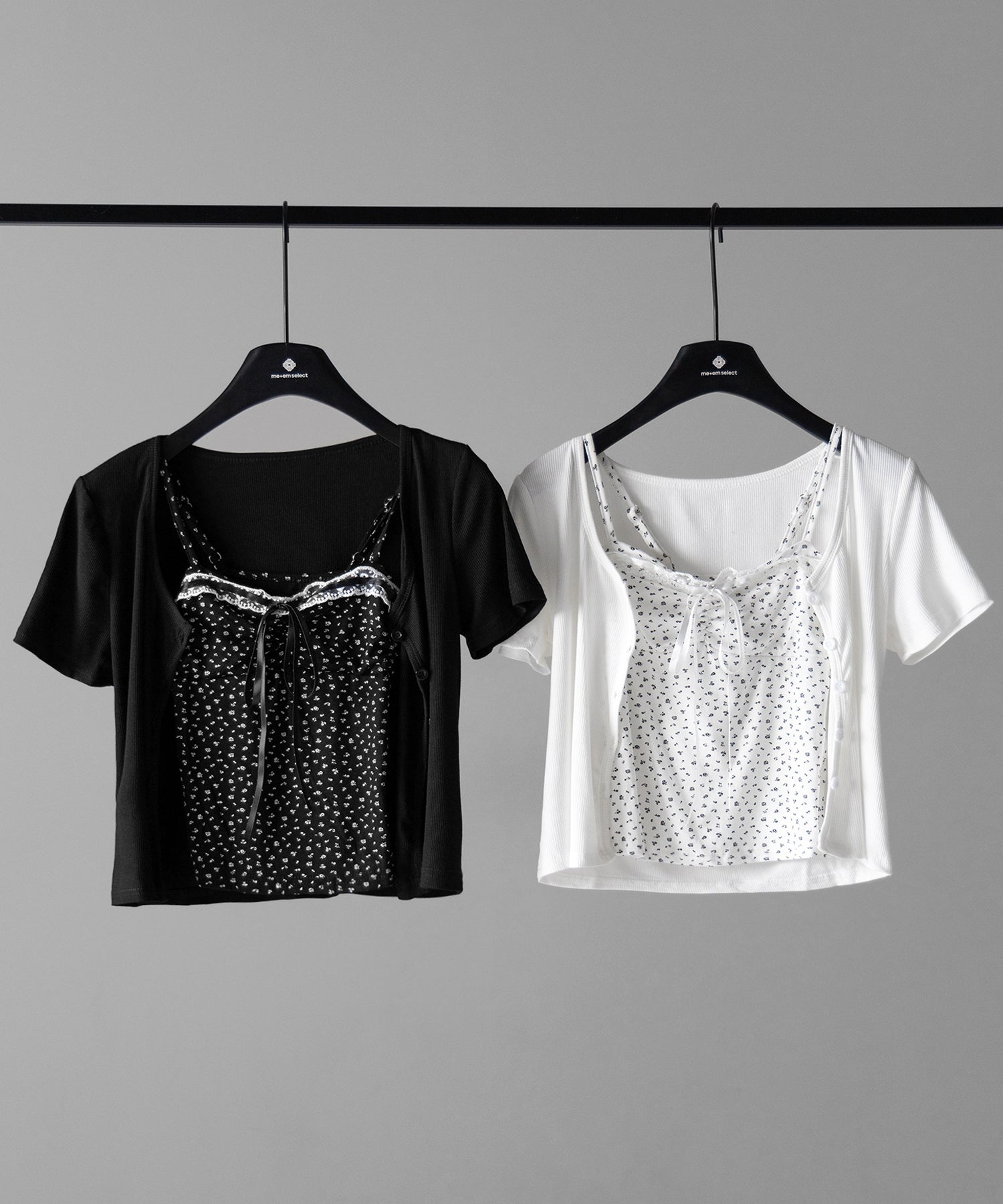 【 ２点セット 】小花柄レースリボンキャミソール ＋ カーディガンセット ／ mini flower lace ribbon camisole + cardigan SET