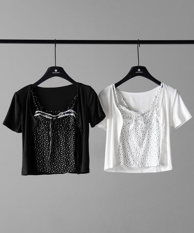 【 ２点セット 】小花柄レースリボンキャミソール ＋ カーディガンセット ／ mini flower lace ribbon camisole + cardigan SET