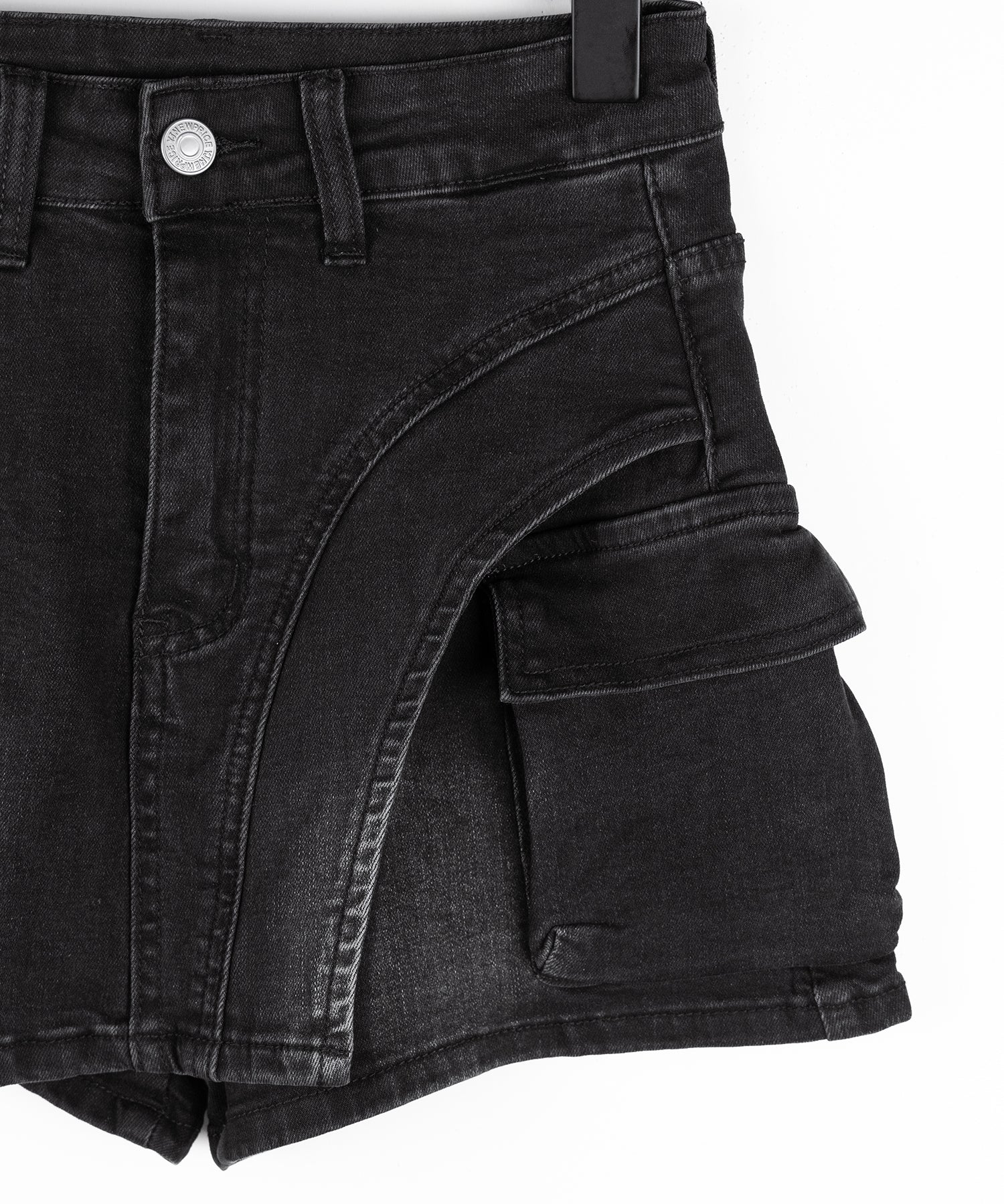 カーゴポケットレイヤードデニムミニスカパン ／ cargo pocket layered denim mini skirt pants