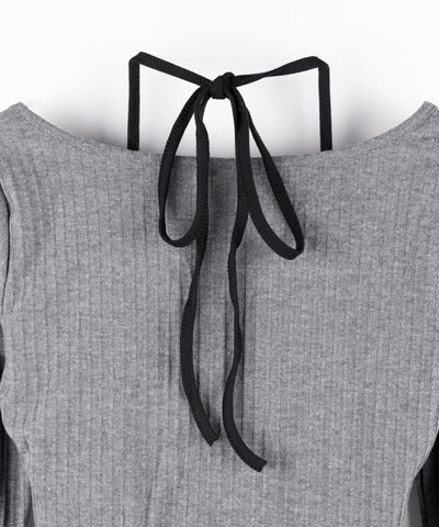 【 クロスネックにできる２WAY 】レースアップフェイクレイヤードロゴカットソートップス ／ laceup fake layered logo cutsew tops