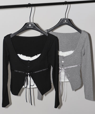 フリルレイヤードリボンカーディガントップス ／ frill layered ribbon cardigan tops