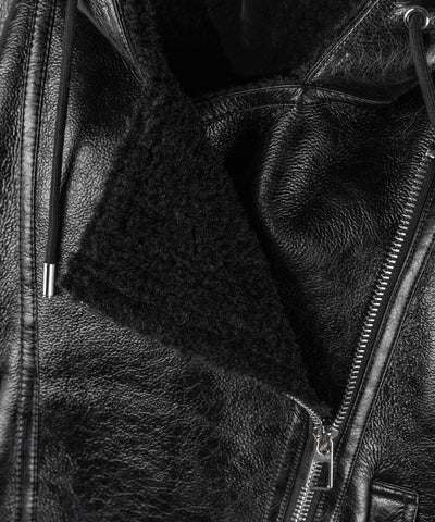 ヴィンテージレザーフーディボアムートンジャケット ／ vintage leather hoodie boa mouton jacket
