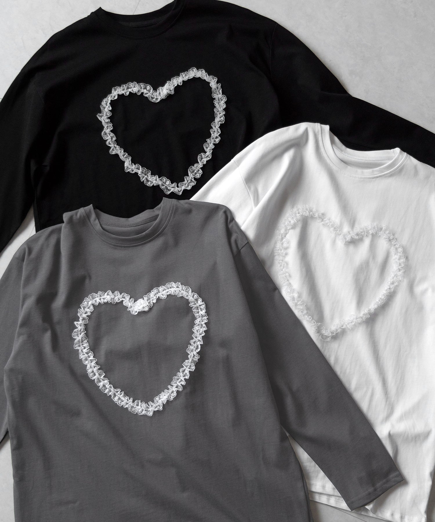 【 ３color 】ハートレースビッグロンＴ ／ heart lace BIG long sleeve T-shirt