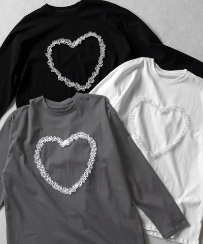 【 ３color 】ハートレースビッグロンＴ ／ heart lace BIG long sleeve T-shirt