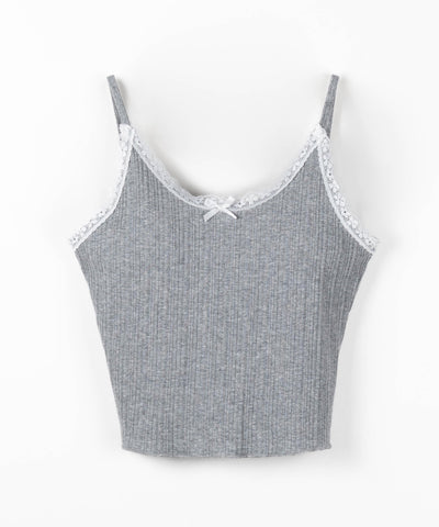 【 ２点セット 】フロントリボンレース切替リブキャミソール ＋ カーディガンセット ／front ribbon lace lib camisole + cardigan SET