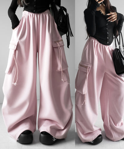 【 裾絞り可能２WAY 】ドローコードタックワイドカーゴスウェットパンツ ／ drawcord tuck wide cargo sweatpants