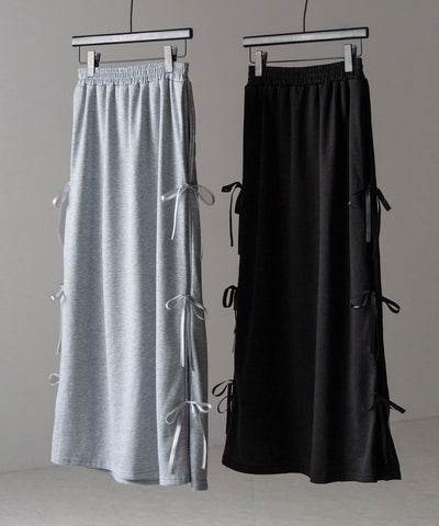 【 ２color 】３ストラップサイドリボンロングスウェットスカート／ three strap side ribbon long sweat skirt
