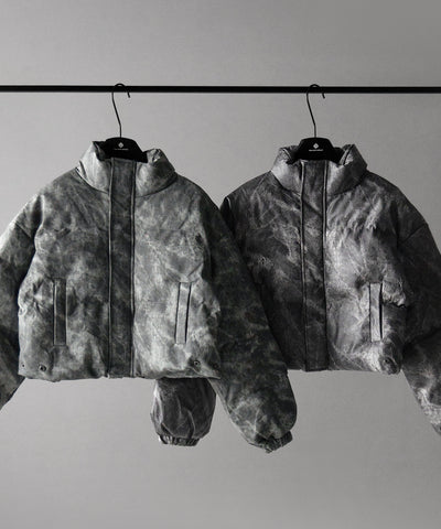 【 セットアップ着用可能 】ヴィンテージライクフェイクレザーショートダウンジャケット ／ vintage like fake leather short down jacket