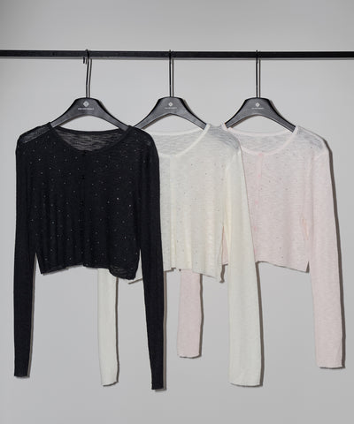 ラインストーンシアーニットカーディガン ／ Rhine stone sheer knit cardigan