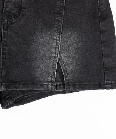 ミニスリットストレッチレイヤードデニムミニスカパン ／ mini slit stretch layered denim mini skirt pants