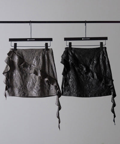 【 ２color 】ヴィンテージスエードアシンメトリーフリルミニスカート／ vintage suede asymmetry frill mini skirt
