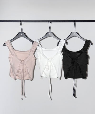 フロントリボンレイヤードリブキャミタンク ／ front ribbon layered lib camisole tank