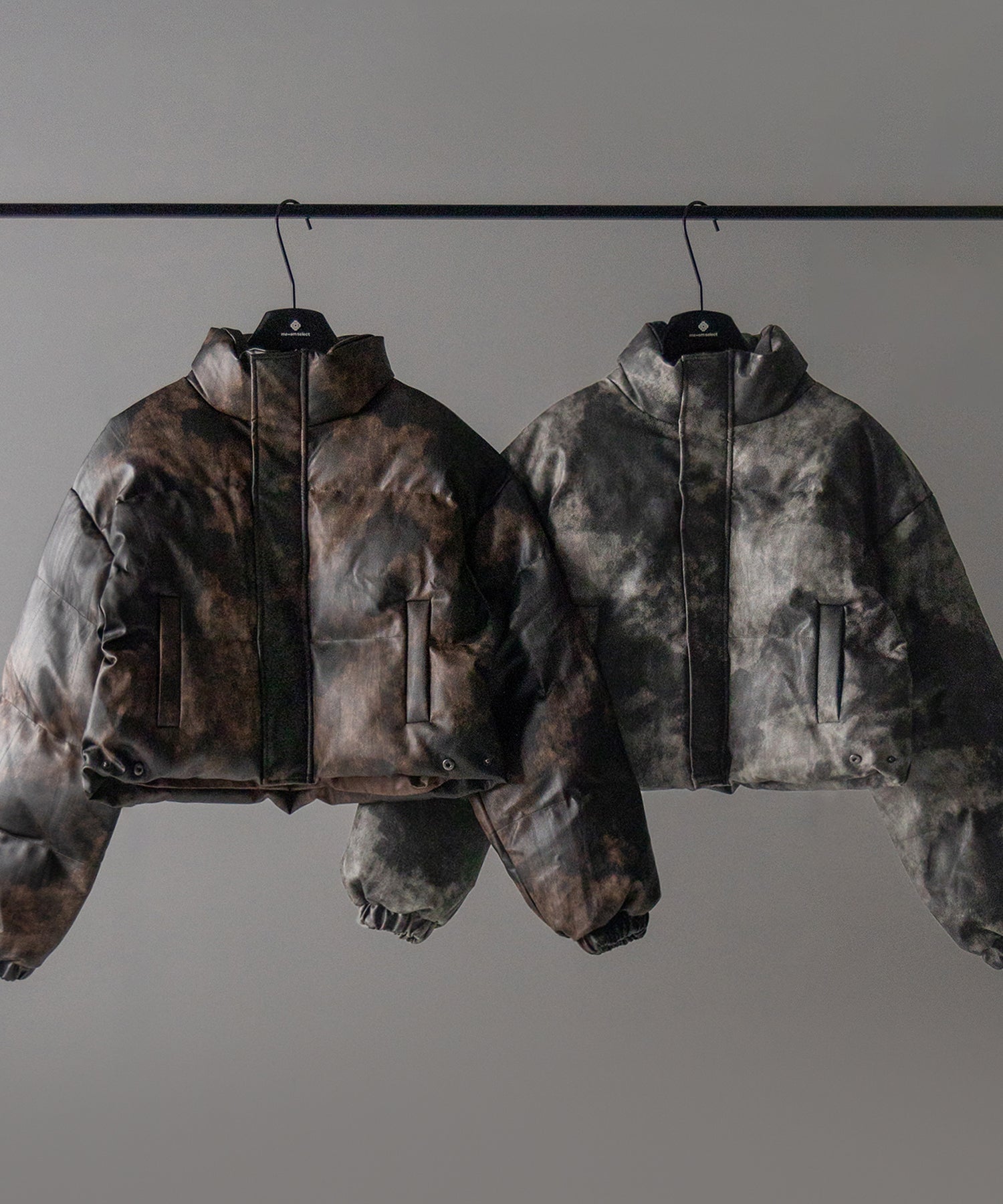 【 ２color 】ヴィンテージタイダイフェイクレザーショートダウンジャケット ／ vintage tyedye fake leather short down jacket